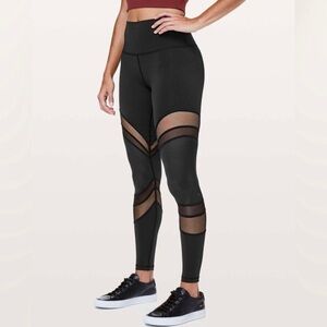 LULULEMON Seek The Heat Legging W’s 2 Black High Rise 28” Luxtreme Mesh Panels